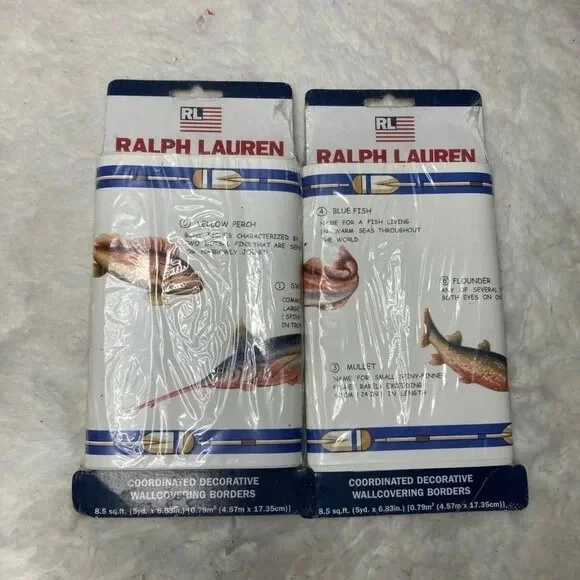 2 RALPH LAUREN Clear Creek Burlap FISHING Coordinated Decorative Border 15 Yards