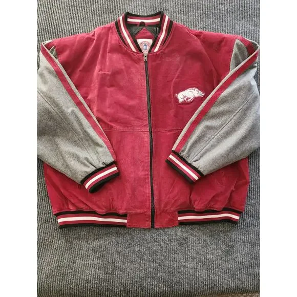 Arkansas Razorbacks XXL Leather Suede Quilted Bomber Jacket Collegiate