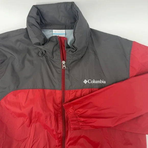 Columbia Men's Red Gray Full Zip Windbreaker Jacket Size Medium Lightweight