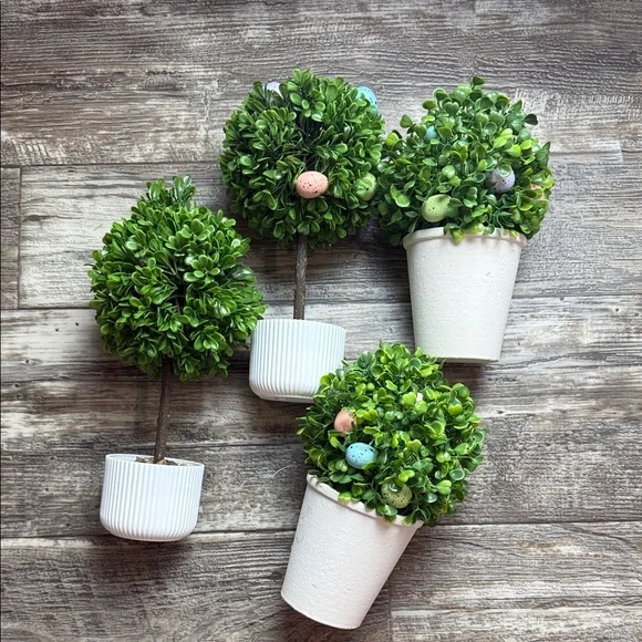 Green Topiary Plants trees Bundle 4 in White Eggs