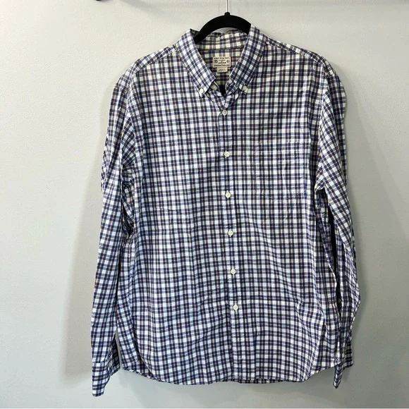 J. Crew Blue & Yellow Plaid Cotton Button Down Dress Shirt Large