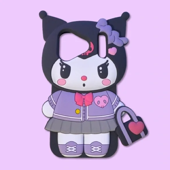 Kuromi Sanrio 3D Black PurpleSilicone Phone Case iPhone 17/ 17 Pro/ 17 Pro Max