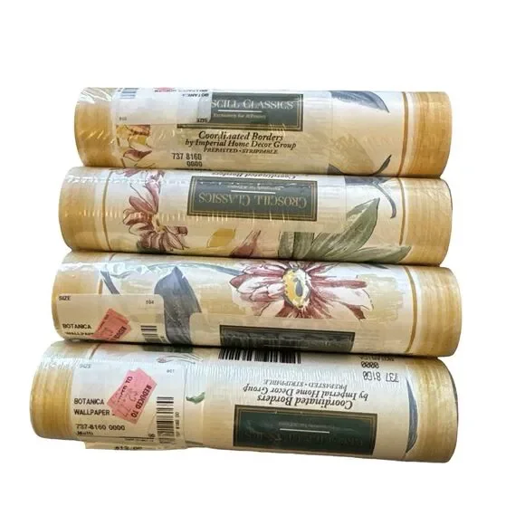4 Croscill‎ Classics Yellow Green Floral Border Rolls 5 Yards New Vtg Imperial