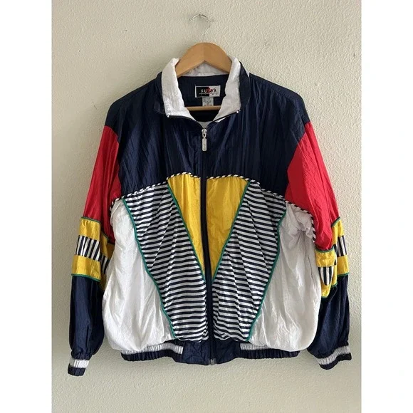Fuzda Sport Vintage Windbreaker Jogging Running Multicolor Jacket Medium Retro