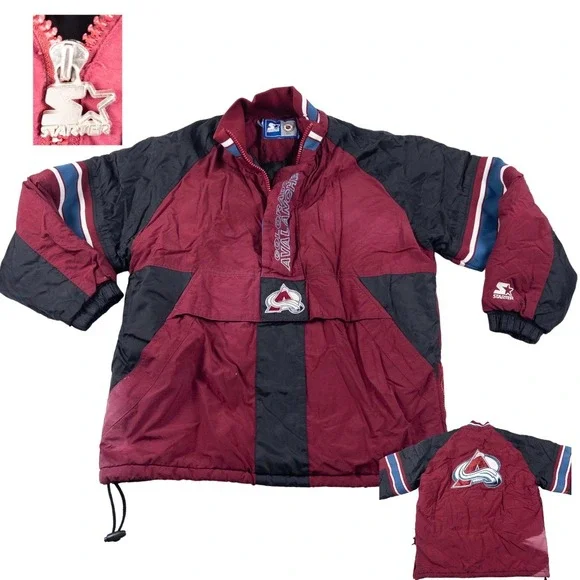 Vintage Colorado Avalanche Starter Jacket Mens L 90s NHL 1/2 Zip Pullover Hockey