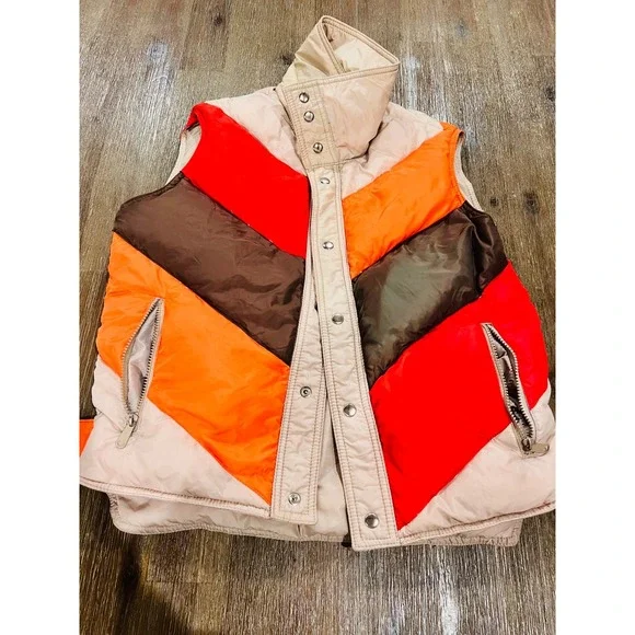 White Stag Vintage Reversible Down Puffer Vest Mens M Orange Red Retro