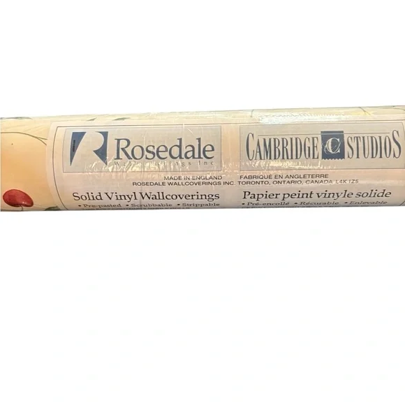 VTG Rosedale Solid Vinyl Wallcovering Double Roll Cherry Vine Print 56 sq ft