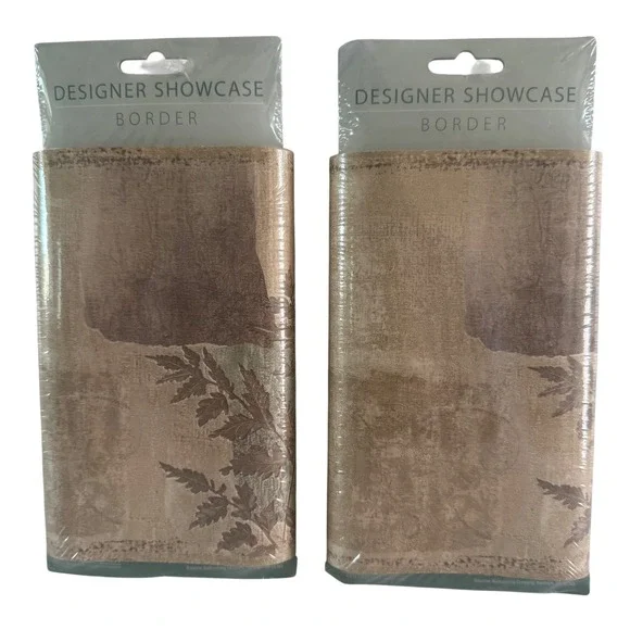 2 Rolls Brewster Designer Showcase Wallpaper Border Tan Brown Leaf 92895FP 10Yds