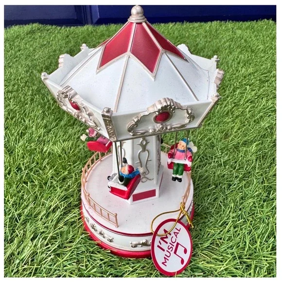 Nature's Mark Musical Carousel Holiday Decor Red White NM-X24286AB