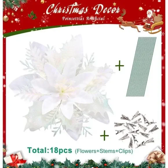 Beferr Artificial Poinsettia Christmas Tree Decorations 3 sets 54-Pieces Total