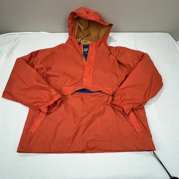 Gap Jacket Men Large‎ Orange Anorak Windbreaker Pullover Hooded 1/2 Zip VTG Y2K