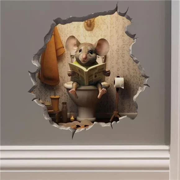 Funny Mouse Toilet Decal 3D Mouse Hole Sticker Kids Potty Training Gift Idea