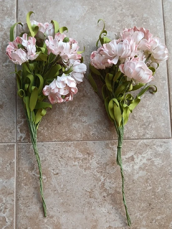 Pale Pink Faux Blossom Flower Bundles with Green Foliage