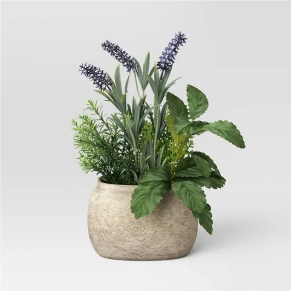 STUDIO MCGEE NWT faux herb dish garden in pot -11.5”