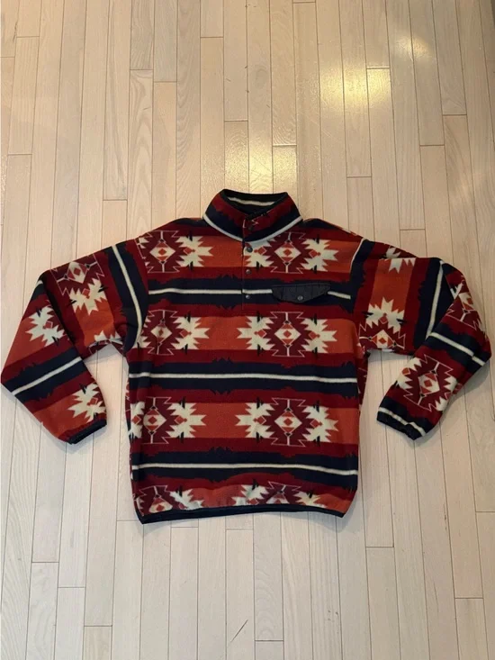 Men's Red Aztec Lightweight Shirt Jacket with Snap Placket