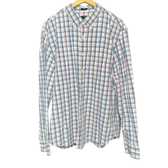J. Crew Flex Washed Slim Fit Pink and Blue Check Button Down Shirt XL