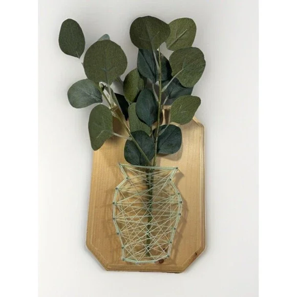 Handmade Boho String Art Wall Vase with Faux Eucalyptus 7x15”