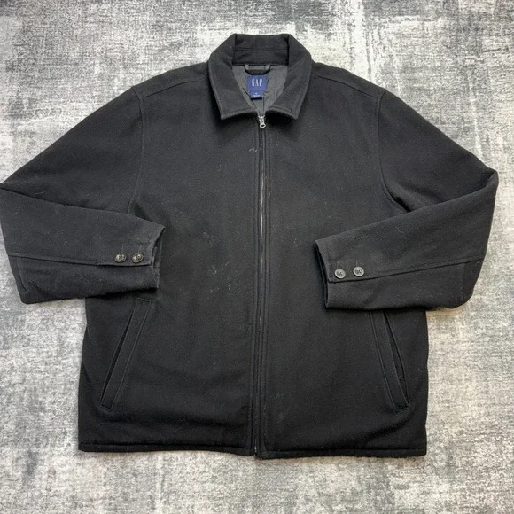 Vintage GAP Jacket Mens XL Black Wool Bomber Quilted Lined Insulated Y2K Zip Up