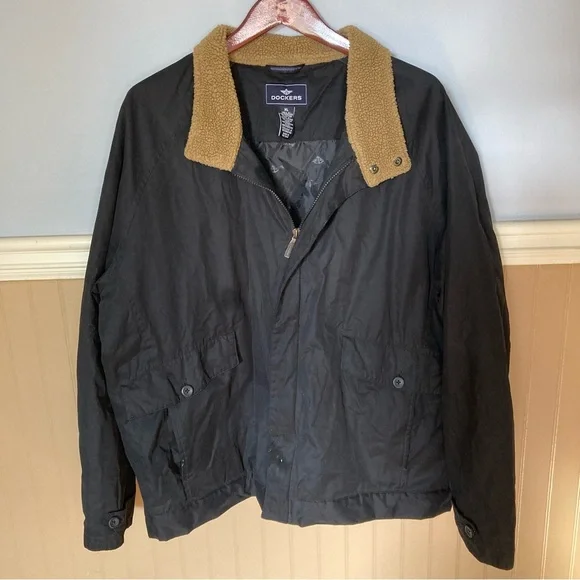 Dockers Barn Jacket Chore Coat Field Coat Men’s XL Sherpa-lined Collar Black Tan