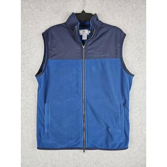 Southern Tide Vest Mens Medium Blue Navy Fleece Full Zip Nylon Yoke Outdoor