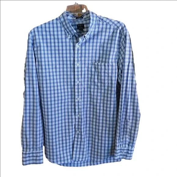 J. Crew Mens XL Blue Plaid Long Sleeve Button Down Cotton Shirt Casual Preppy