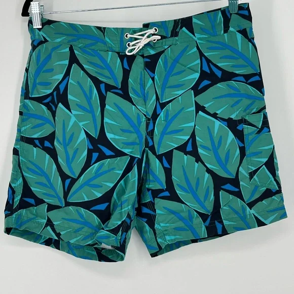 J.Crew tropical leaf print swim trunks,‎ boardshorts