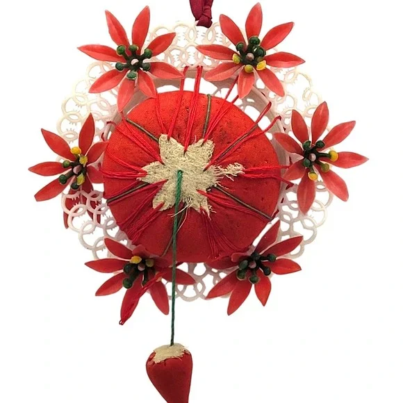 Vintage Florart Pin Cushion Plastic Lace Floral Decoration Made in Hong Kong