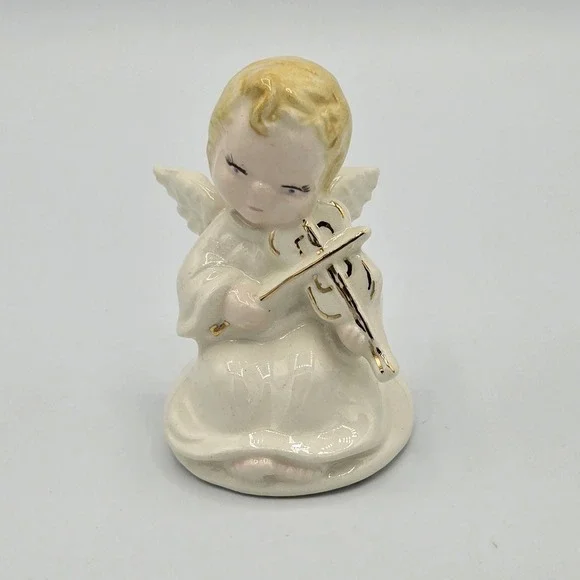 Vtg Blonde Angel Duncan Enterprises Mold‎ 1976 Violin Christmas Figurine 1980