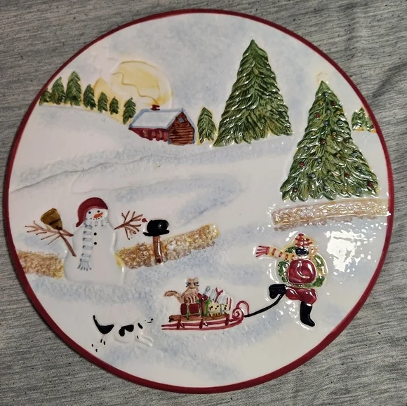 David Carter Brown Christmas Valley Children Sledding Snowmen Trivet 9.5