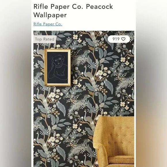 Anthropologie 1 Roll of Rifle Paper Co. Peacock Wallpaper