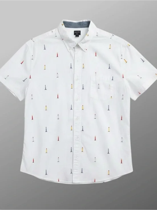 J. Crew Lighthouse Print Button Down Shirt Men’s XL Coastal Nautical