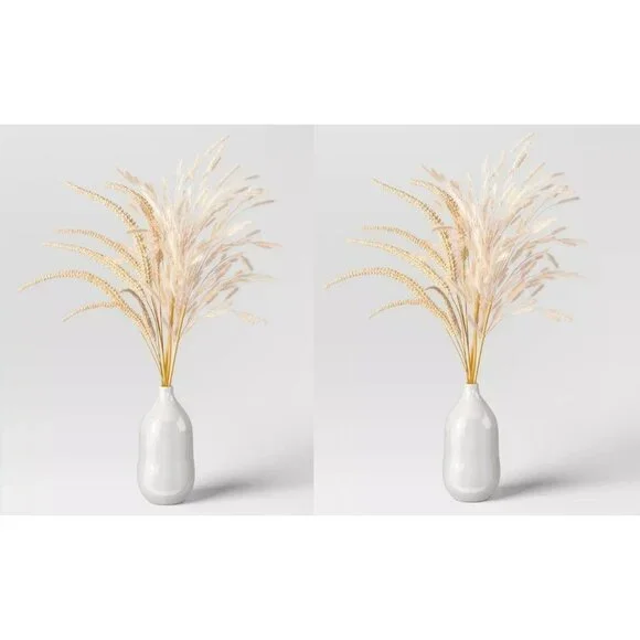 Threshold Set of 2 Wheat & Foxtail Luxe Pink Pampas Arrangement & Ceramic Vase