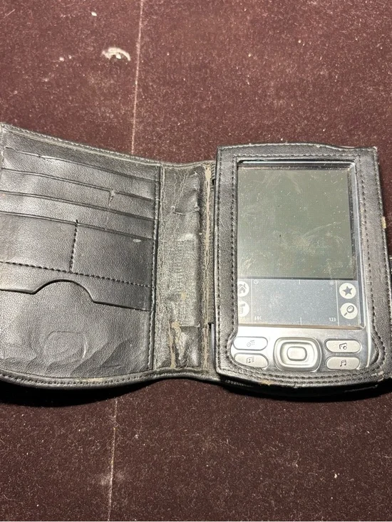 Black Leather Phone Wallet Case with Built-in Phone
