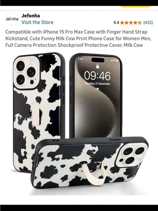 Black & White Cow Print Shockproof Phone Case for iPhone 15 Pro Max