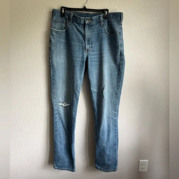 Carhartt Mid Wash Blue Denim Straight Leg Traditional Fit Jeans Mens 36 x 34