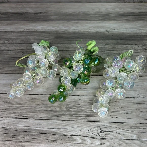 Lucite Grape Clusters Faceted Clear Green Lot Acrylic Faux Fruit Vintage MCM