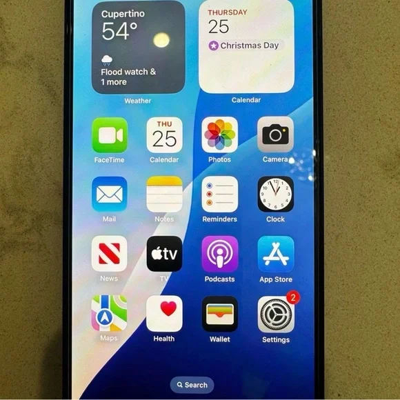 Apple iPhone Black Front with Blue and White Home Screen