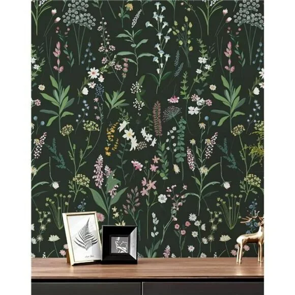 Floral Peel and Stick Wallpaper Dark Wildflower Contact Paper for Walls Decor