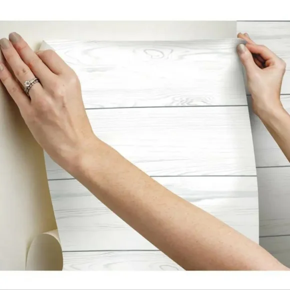 NWT (2) Room Mates White Wood Grain Peel & Stick Wallpaper