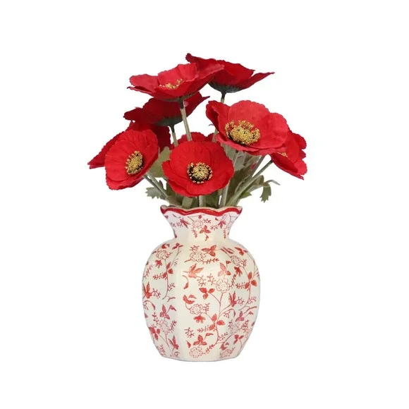 My Texas House Faux Poppies in Red & White Floral Vase