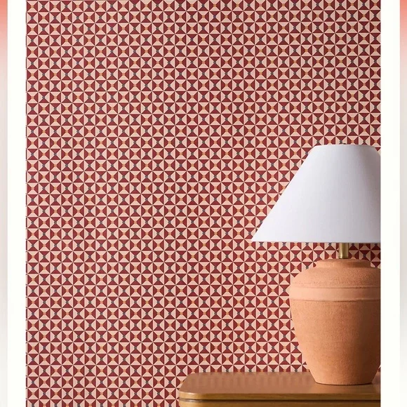 New Anthropologie Ottoline Broken Dishes Geometric Wallpaper Red Wall Mural
