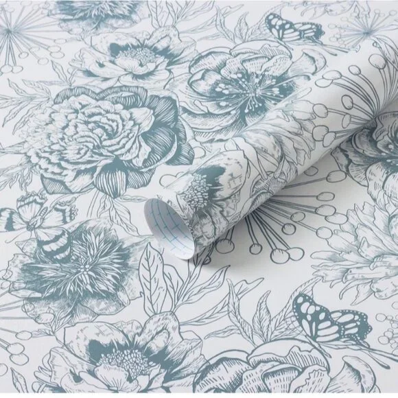 Floral Peel and Stick Wallpaper Rolls Blue White Contact Paper Bloom 8 available
