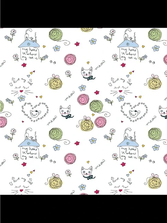 3 Rolls of Cute Cat & Floral Pattern Print Peel and Stick Wallpaper