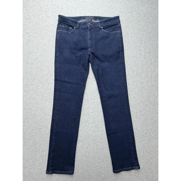 Mack Weldon Silver Denim Jeans Mens 34x32 Blue Dark Wash Straight Stretch