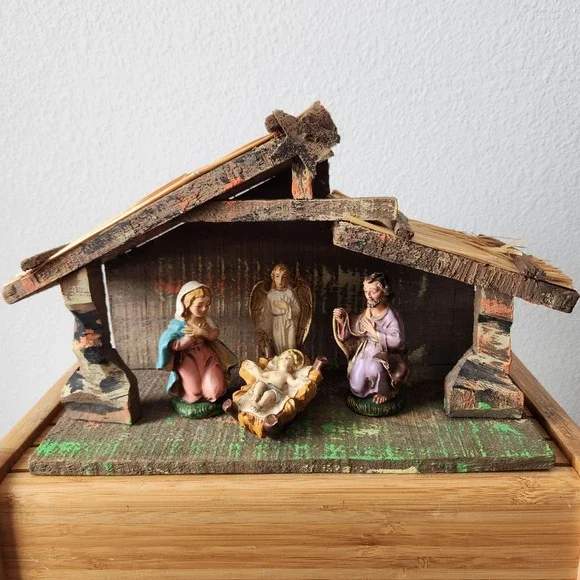 Vintage Nativity Set Made in Italy Wooden‎ Barn Christmas Home Decor Religious