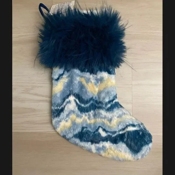 Threshold Luxury Zig Zag Design Faux Fur Christmas Stocking