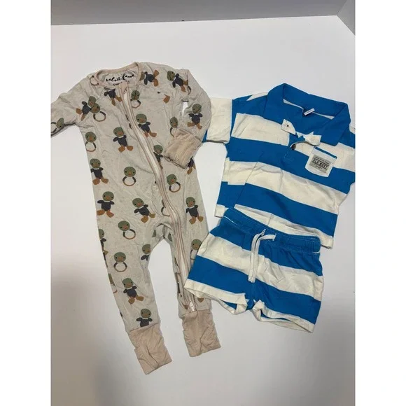 Velvet‎ Fawn Baby Sleepsuit & Old Navy Striped Polo Shirt Shorts Set 6-12M