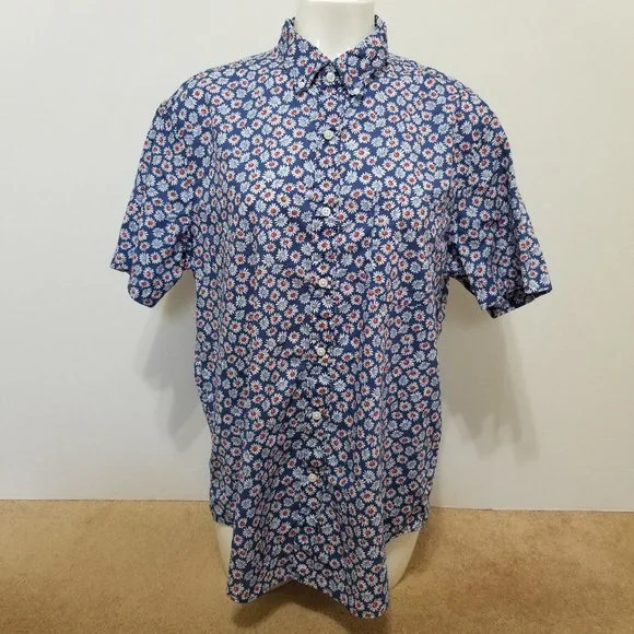 J.Crew shirt Large Short-sleeve Stretch Slub Cotton Shirt Daisy Print floral