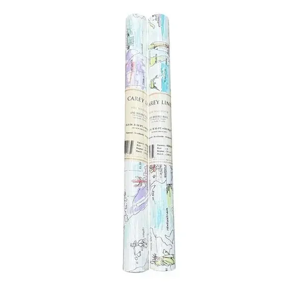 Carey Lind Wallpaper Map Travel Coastal City Style KD0342 One Roll NEW 11 yrds