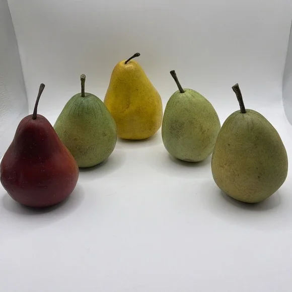 Set of 5 Artificial Pears Faux Fruit Decor Kitchen Bowl Filler Farmhouse
